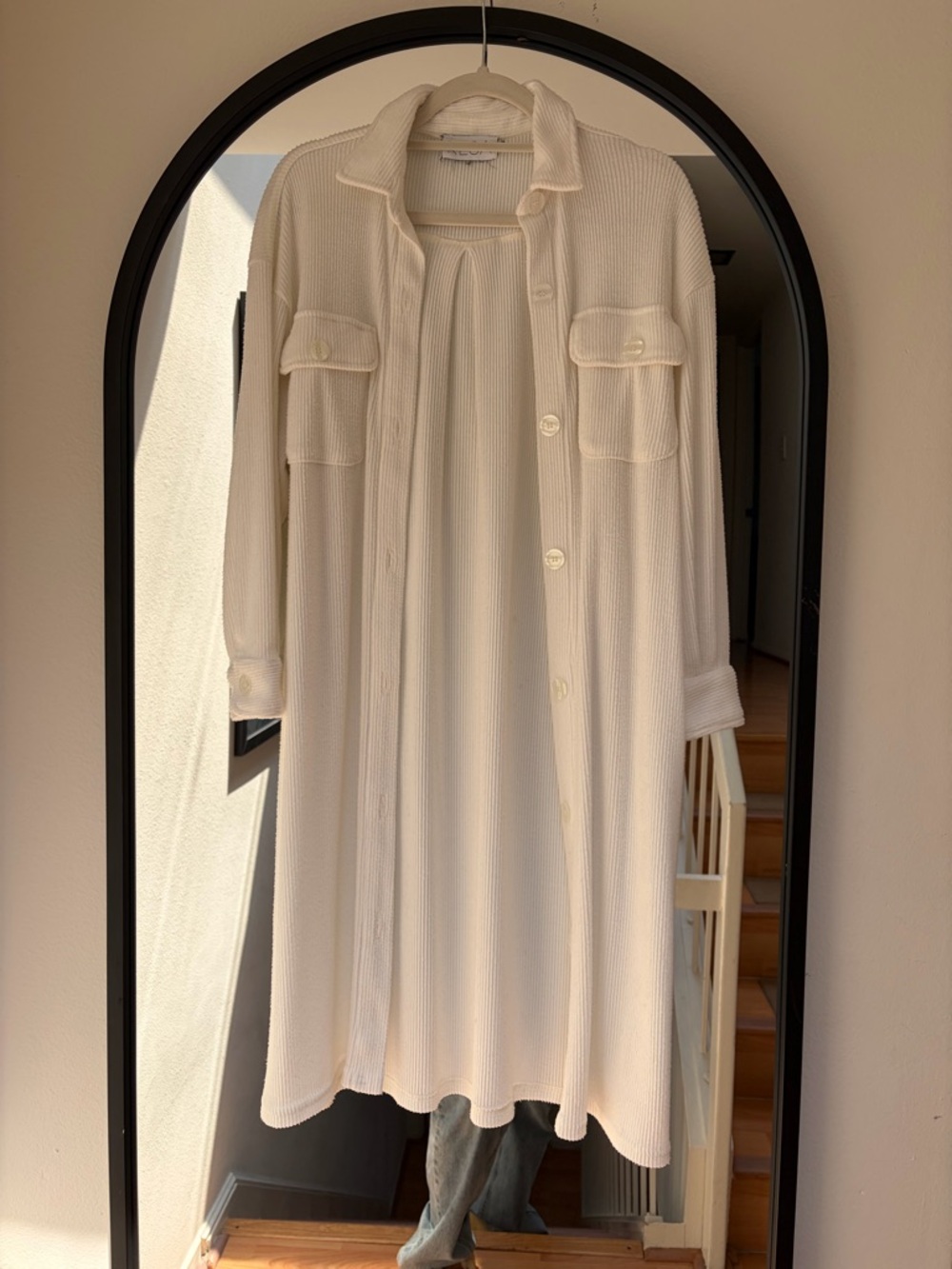 RESA White Ribbed Button-Front Shirt Dress